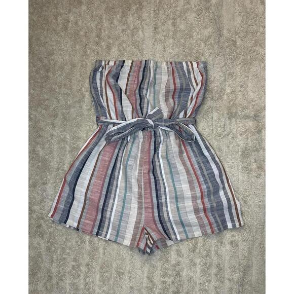 Forever 21 casual multicolored striped cotton strapless tube romper Size Medium - Picture 1 of 5
